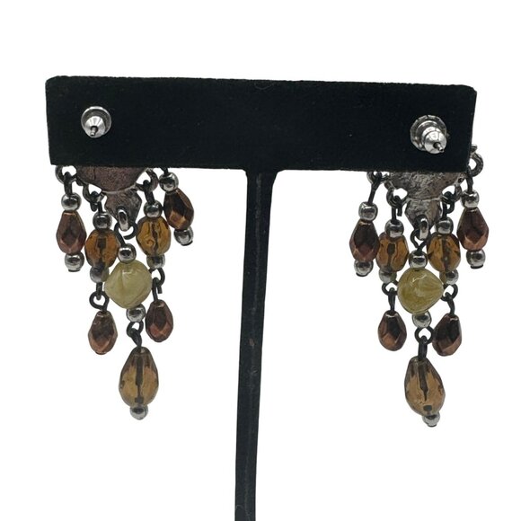 Vintage Bohemian Dangle Earrings Brown Tan Teardrop Beads - Picture 4 of 4